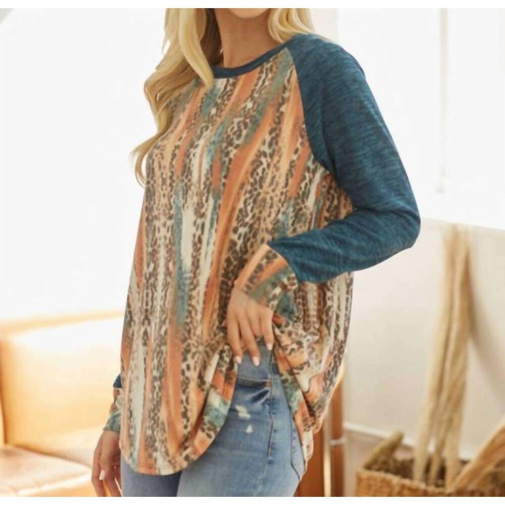 NEW LOVELY MELODY women's long sleeves tee top in teal
